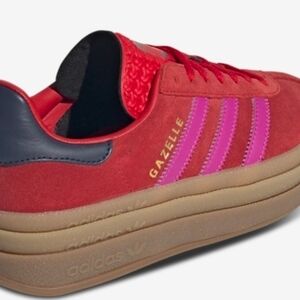Adidas Gazelle Bold Women's Red and Magenta Striped Sneakers New Sz 9
